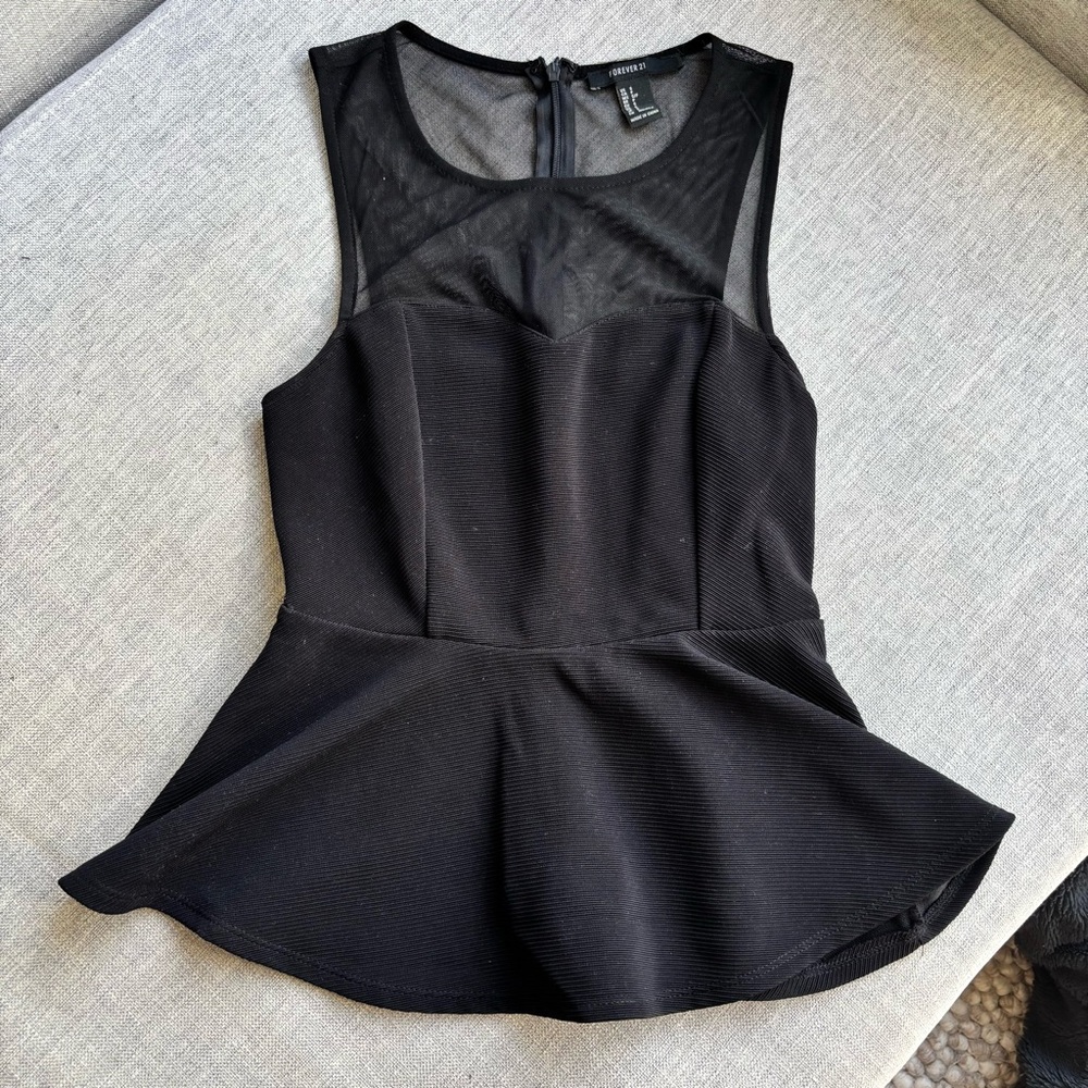 Vintage Forever 21 Black Sweetheart Mesh Peplum Blouse